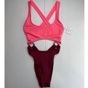 NWT Ashley Graham x Swimsuits for All One Piece Cut Out Open Back Pink Size 8